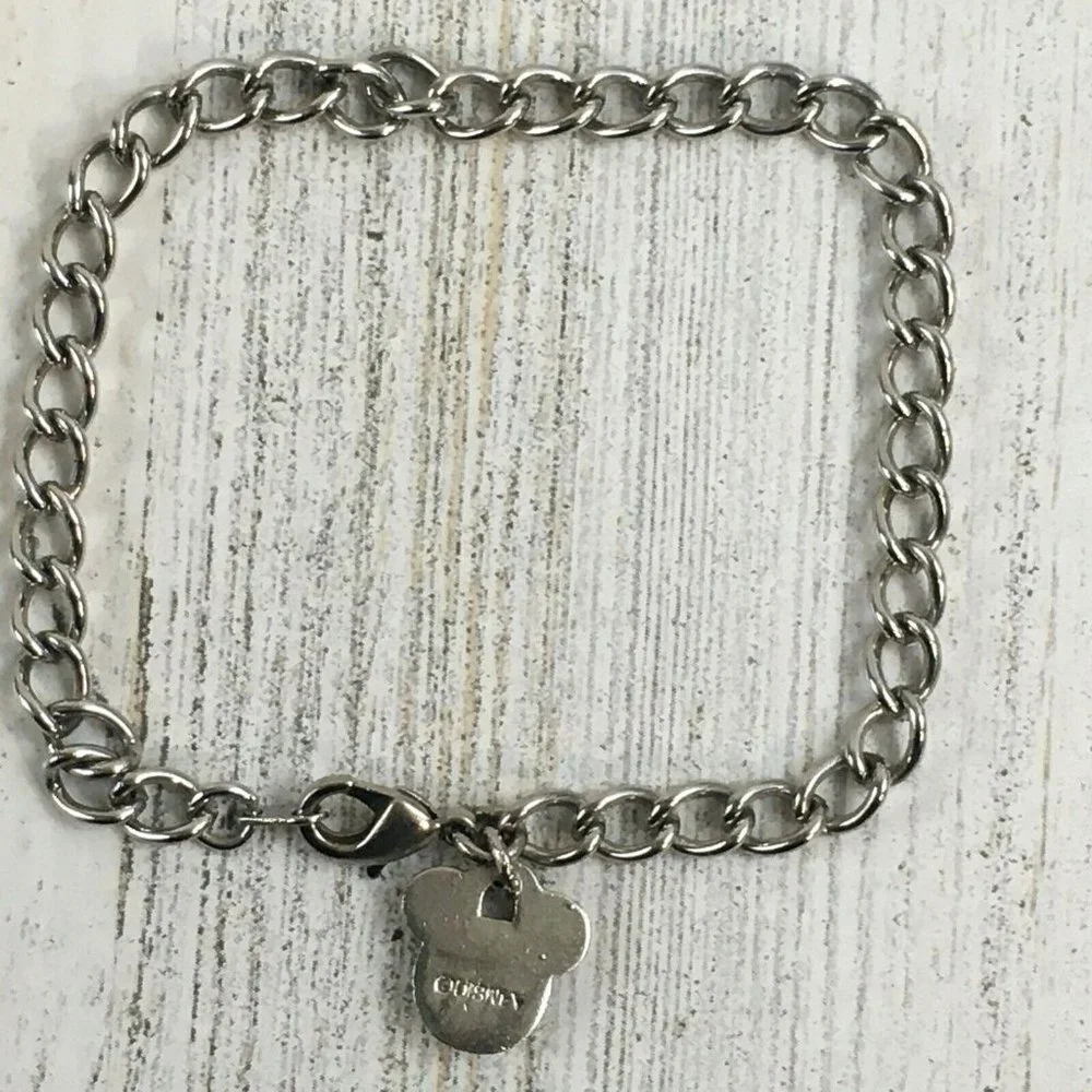 Walt Disney World Parks Silver Tone Charm Bracelet Mickey Head Crystal